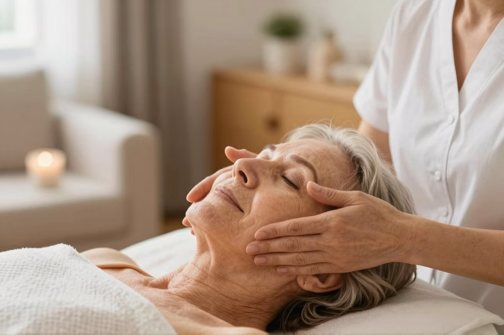 Soin esthétique à domicile pour personne âgée, socio-esthétique