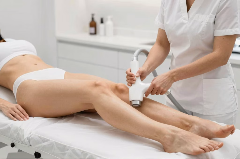 Seance epilation laser sur les jambes dans un centre dermatologique moderne