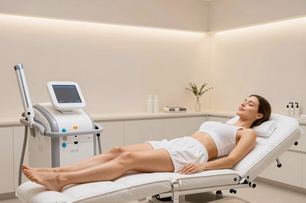Clinique esthetique moderne avec equipement d'epilation laser professionnel pret pour le traitement