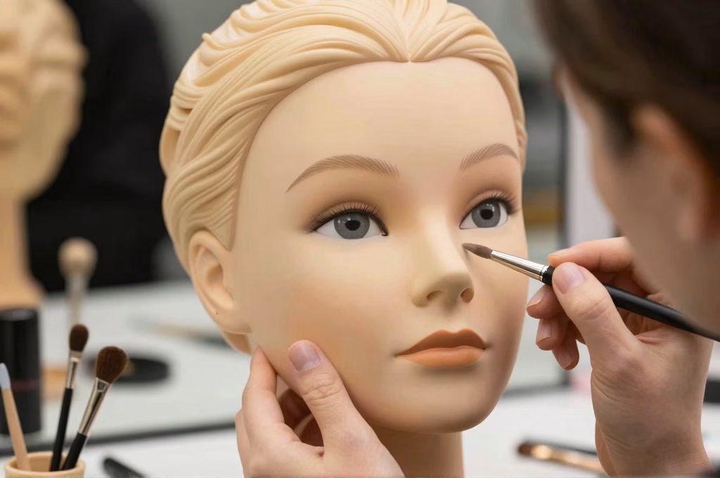Maquilleur professionnel realisant un maquillage artistique et effets speciaux